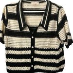 Solitaire  Black and White Striped Crochet Cardigan Photo 0