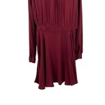 Tobi Button Up Shirt Dress Long Sleeve Collared Faux Wrap Draped Burgundy Photo 6