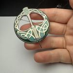 Celtic Sea Signed Blue Green Enamel Tara Brooch Pin Silver Tone Photo 1