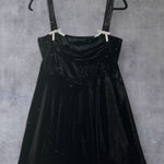 Black Velvet Rhinestone Bow Strap Holiday Party Cocktail Glam Dress XS Photo 0