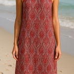 MSK Women’s Paisley Halter Maxi Dress Red White High Neck Boho Beach Size M Size M Photo 0