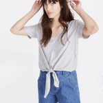 Madewell  Women's Novel Striped Tie Front V Neck Short Sleeve Top Blouse Medium Photo 0