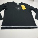 Quacker Factory  Womens Size Large Black Bling Heart Valentine Shirt‎ Top NEW Photo 8