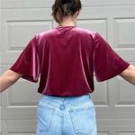 ZARA ‎ Velvet Plunge Draped Bodysuit Blouse Maroon Burgundy Size Medium Photo 1