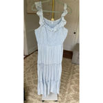 Old Navy  Smocked Maxi Dress Blue White Stripe Ruffle Tiered Summer Cottagecore Photo 1