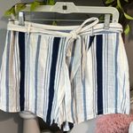 Blu Pepper Wrap Shorts Cotton Stripe Blue White Tie Belt Womens Large Photo 0