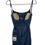 La Femme NWT  Scoop Laced A-Line Satin Embellished Evening Gown Navy Blue 00 Flaw Photo 7