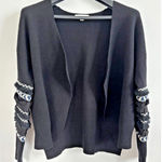 THML  Cardigan Womens Size Small‎ Blue White Ruffle Fringe Boho Southwestern Photo 0