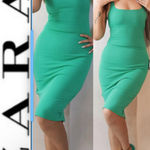 ZARA green bodycon Tank Sleeveless back slit midi dress size M Photo 1