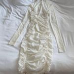 August Getty Atelier White Mesh Ruched Bodycon Long Sleeve Dress S Photo 0