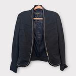 Escada Navy Classic Minimalist Stretchy Contemporary Blazer With Zipper Medium Blue Photo 1