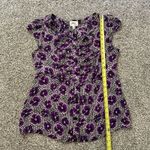 Milly  purple, black & white floral button front cap sleeve silk top size 8 Photo 9