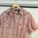 Wrangler Pink And White Plaid Pearl Snap Short Sleeve Button Down Size XL Photo 2