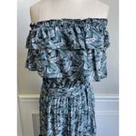 Fresha London Strapless Tiered Ruffle Maxi Leaf Palm Print Dress XS Green Photo 3