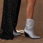 Azalea Wang Federica Silver Crystal Shortie Western Cowgirl Boots Rhinestone 6.5 Photo 4
