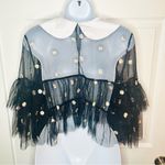 Smak Parlour Black Embroidered Daisy Mesh Ruffle Top Tier Peter Pan Collar M NWT Size M Photo 6