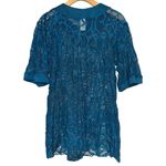 l*space L* Women’s Size S Teal Blue Green Lace Gold Button Front Tunic Shirt Top Photo 2