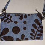 BLUE AND BROWN NYLON/CANVAS LIKE MINI PURSE DETACHABLE HANDLE WILL HOLD IPHONE Photo 0