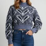 ZARA Chunky Heart Swiss Dot Semi Cropped Long Sleeve Sweater Photo 0