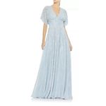 Mac Duggal  Powder Blue Embellished V Neck Evening Gown Size 16 $598 Photo 14