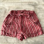 American Eagle  red white striped shorts paper bag belted high rise Photo 2