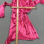 SheIn  Mini Dress Womens S Hot Pink Satin Tie Front Feather Cuffs Long Sleeves Photo 2