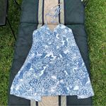 Lucy Love Floral Print Linen Blue/White Tie Back top M Photo 0