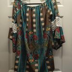 Win Win Women's Size L-XL Boho Multicolor Crochet Pinwheel Sleeve Tunic Top Photo 1