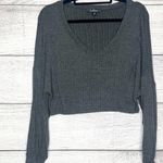 Lulus Lulu’s Dark Gray Ribbed Long Sleeve V-Neck Crop Top Size Medium Photo 0