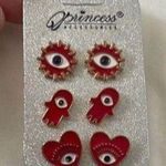 NWT! Princess Accessories Evil Eye 3 Pc Pierced Earrings Set In Red Photo 0