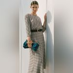 ZARA  ZW Collection plaid check Linen Blend LS midi dress bloggers favorite LS S Photo 2