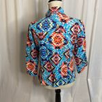 Ruby Rd 190  Aztec Linen Jacket Blouse Size Medium Blue Pink Photo 2