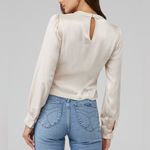 ASTR NWT  The Label Lilith Long Sleeve Cowl Neck Satin Blouse in Champagne - L Photo 2