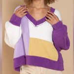 POL Cozy Purple & Gold V-neck Sweater Sz S Photo 1