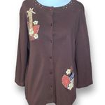 Vintage Breckenridge Cardigan Top Brown Fall Leaves Floral Detail Animal Print Size M Photo 1