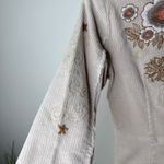 NEW NWT Aziz Small Embroidered Corduroy Bohemian Jacket Blazer Tan Floral Photo 3