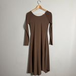 Wilfred Aritzia Nuage Asymmetrical Midi Dress Women's Small Brown Flowy Neutral Photo 7