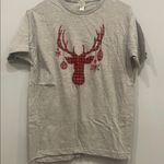 Source Unknown Gray T-Shirt with Red Plaid Reindeer Design Photo 0