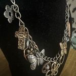 Vintage Butterfly and Flower Charm Necklace Silver Photo 3