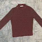 Gaze Maroon White Stripes Long Sleeve Mock Neck T Photo 1