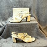 Prada Geometric Cream Logo Triangle Slingback Pumps In Argento 35.5 Sale As Is Photo 2