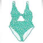 Peek & Beau Curve Tie Front Cut Out Swimsuit Green Sunflower Plus Size 20 NWT White Photo 4