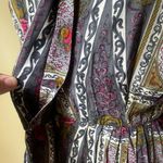 Vintage 70s HenryLee Paisley Print‎ Shirt Dress Long Sleeve Pleated Skirt Small Gray Photo 2