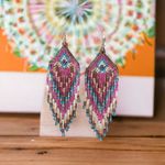 Colorful Beads Tassel Dangle Earrings‎ Retro Bohemian Ethnic Style Brown Photo 2