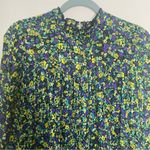 ZARA  Floral Micro Pleat Long Sleeve High Neck Puff Sleeve Baby Doll Mini Dress L Photo 2