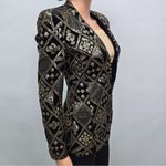 ZARA  BLACK BLAZER VELVET EMBROIDERED GOLD SEQUINS COAT JACKET TRINNY - Large Photo 9