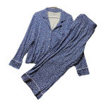 Lands' End  Rayon Pajama Set Large Petite Blue Floral Long Sleeve Top & Pants Photo 0