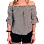 Ambiance Apparel Womens  Striped Off Shoulder Floral Embroidered Top - Sz S Photo 0