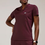 FIGS Sona FORMx Slim V-Neck Scrub Top in Burgundy, Size Large Photo 0