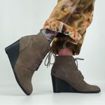 Forever 21 Vegan Faux Suede Lace-Up Wedge Ankle Booties in Taupe Brown | Size 7 Photo 1